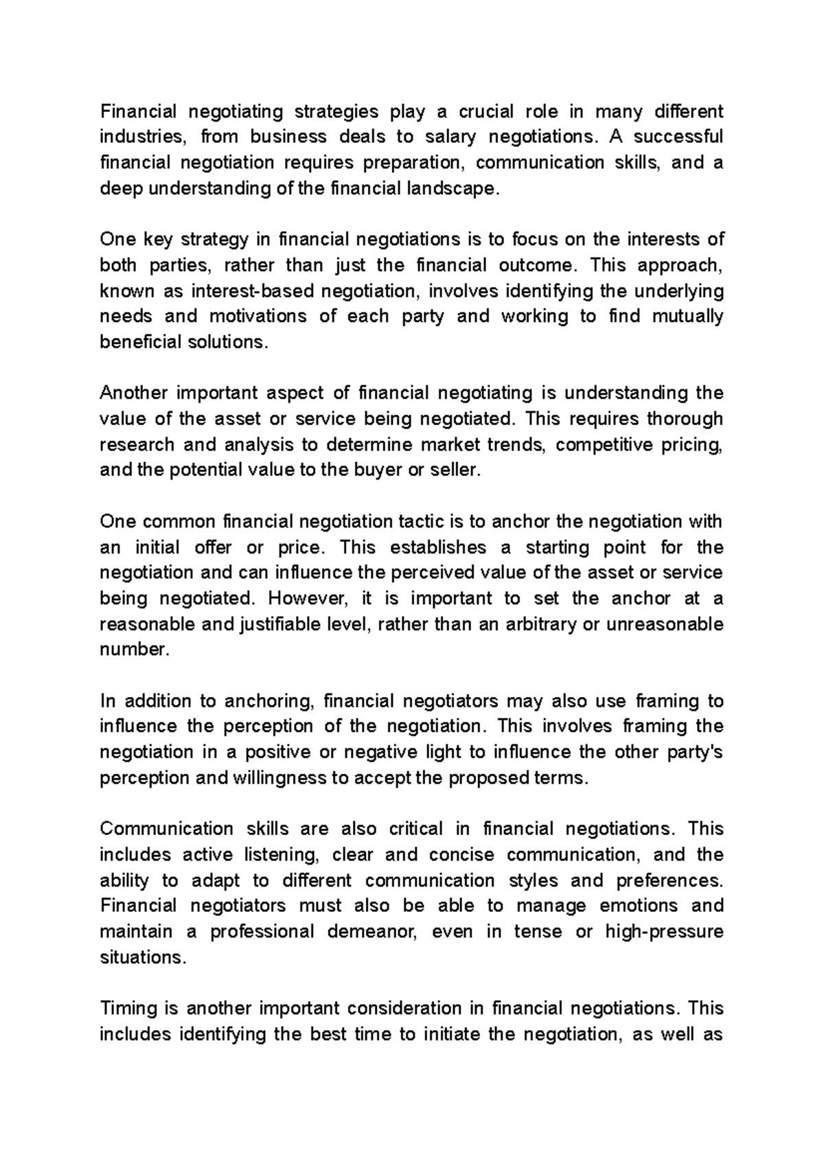 Lecture Notes Financial negotiating strategies corporate finance ...