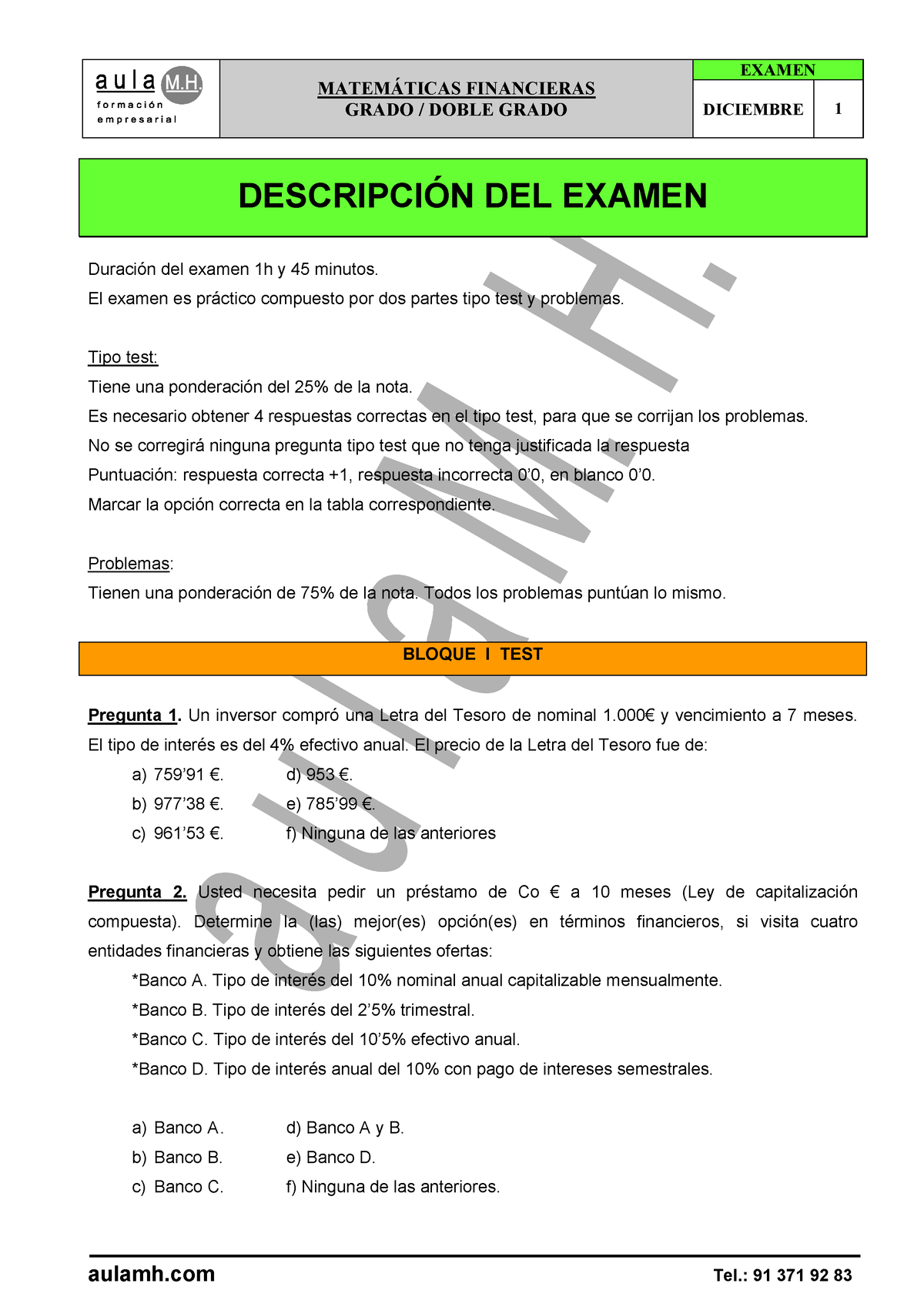 Examen-matematicas-financieras-Grado 3 - ** ** - Studocu