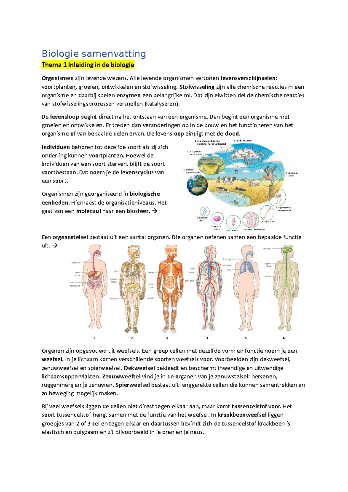 Biologie Samenvatting 2022 - Biologie Samenvatting Thema 1 Inleiding In ...