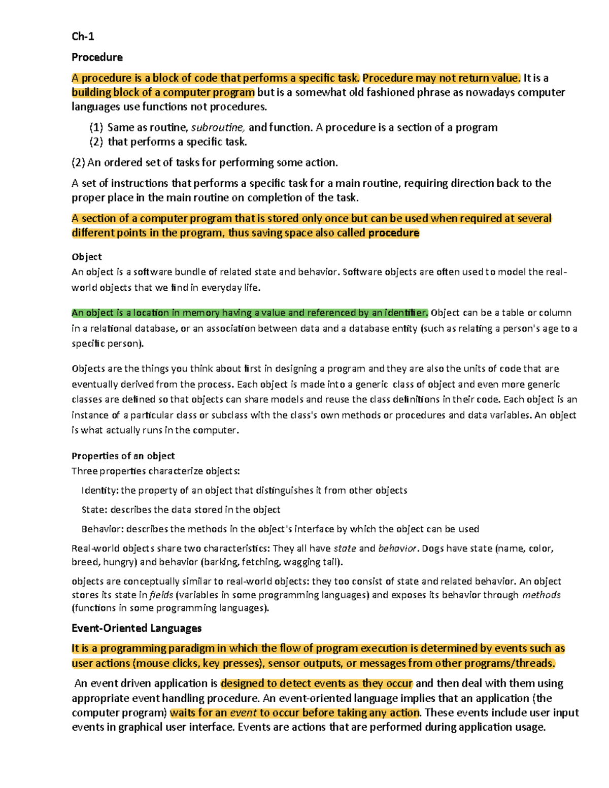 Ch1 - chapter 1 from PT - Ch- Procedure A procedure is a block of code ...