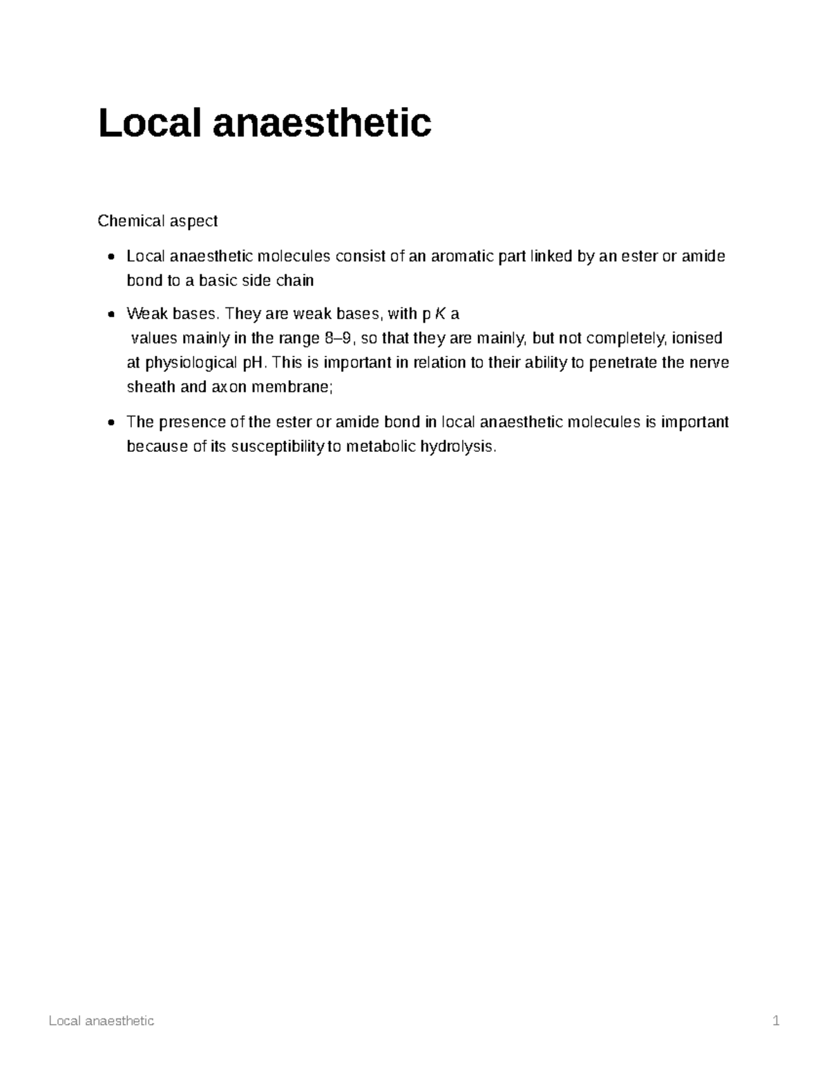 Local anaesthetic Local anaesthetic Chemical aspect Local anaesthetic
