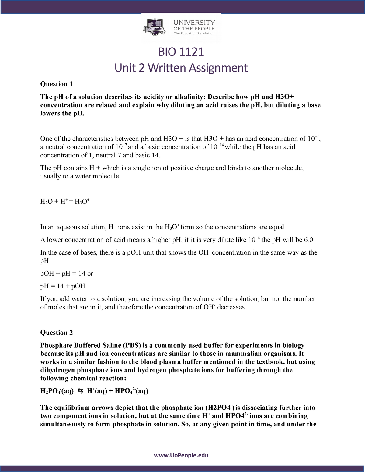 biol 1121 written assignment unit 2