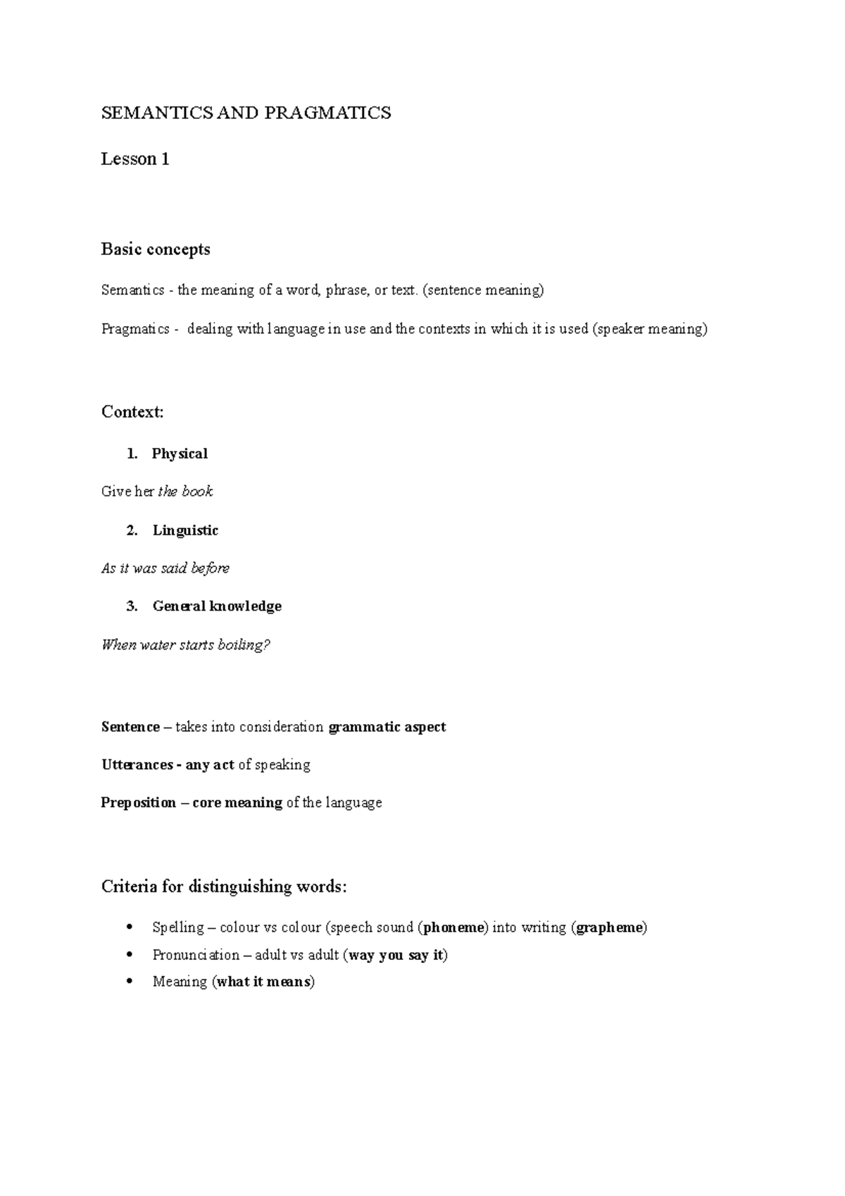 Semantics AND Pragmatics - SEMANTICS AND PRAGMATICS Lesson 1 Basic ...