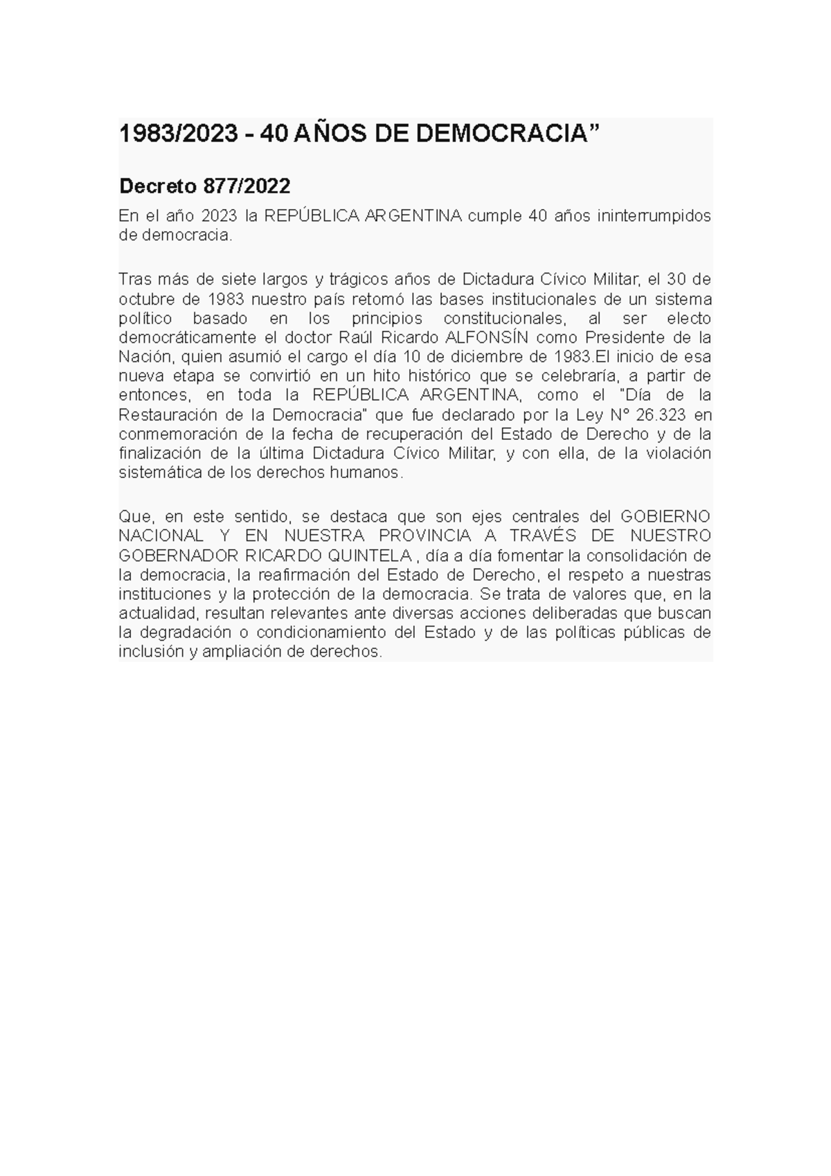 40 Años De Democracia Referencia 19832023 40 AÑos De Democracia” Decreto 877 En El Año 1647