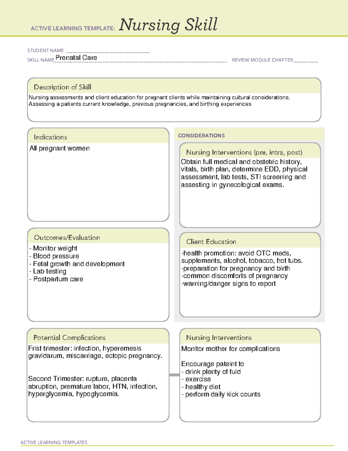 Nursing Skill Prenatal Care - NUR1310 - ACTIVE LEARNING TEMPLATES ...