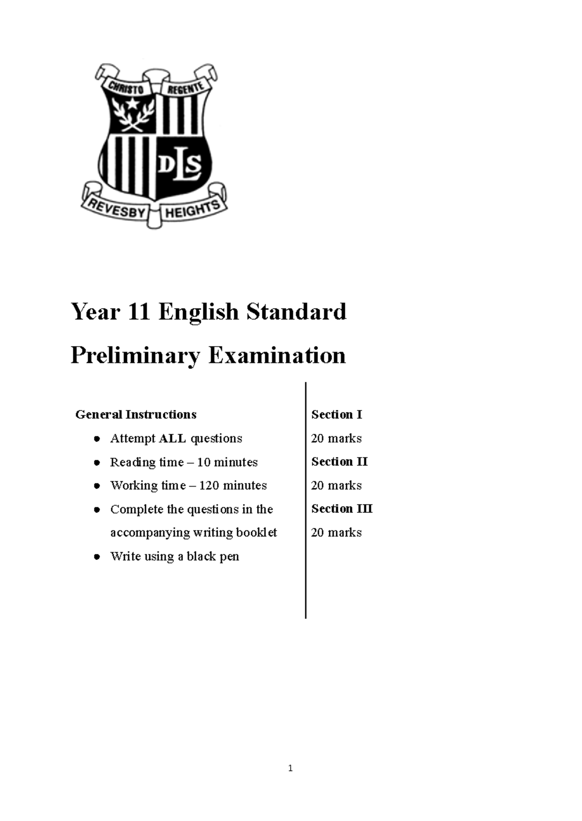 DLS Year 11 English Standard 2020 Yearly Exam - Year 11 English ...