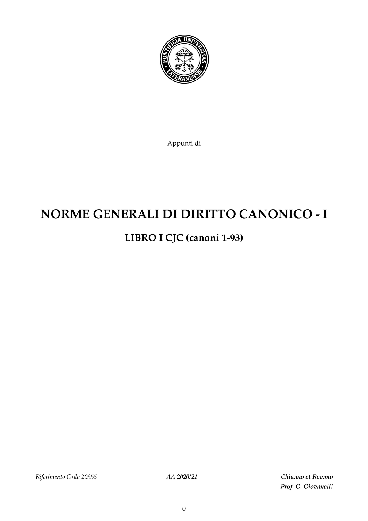 Norme Generali 1 - NORME GENERALI DI DIRITTO CANONICO LIBRO I ...