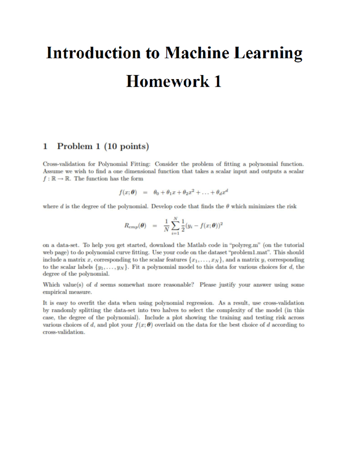 machine learning homework problem