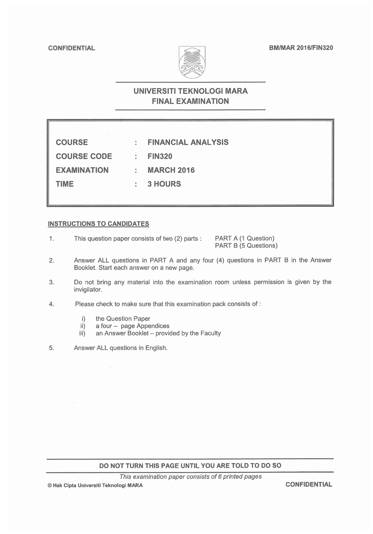 March 2016 FIN320 TUTORIAL REVISION - Fundamental Of Finance - Studocu