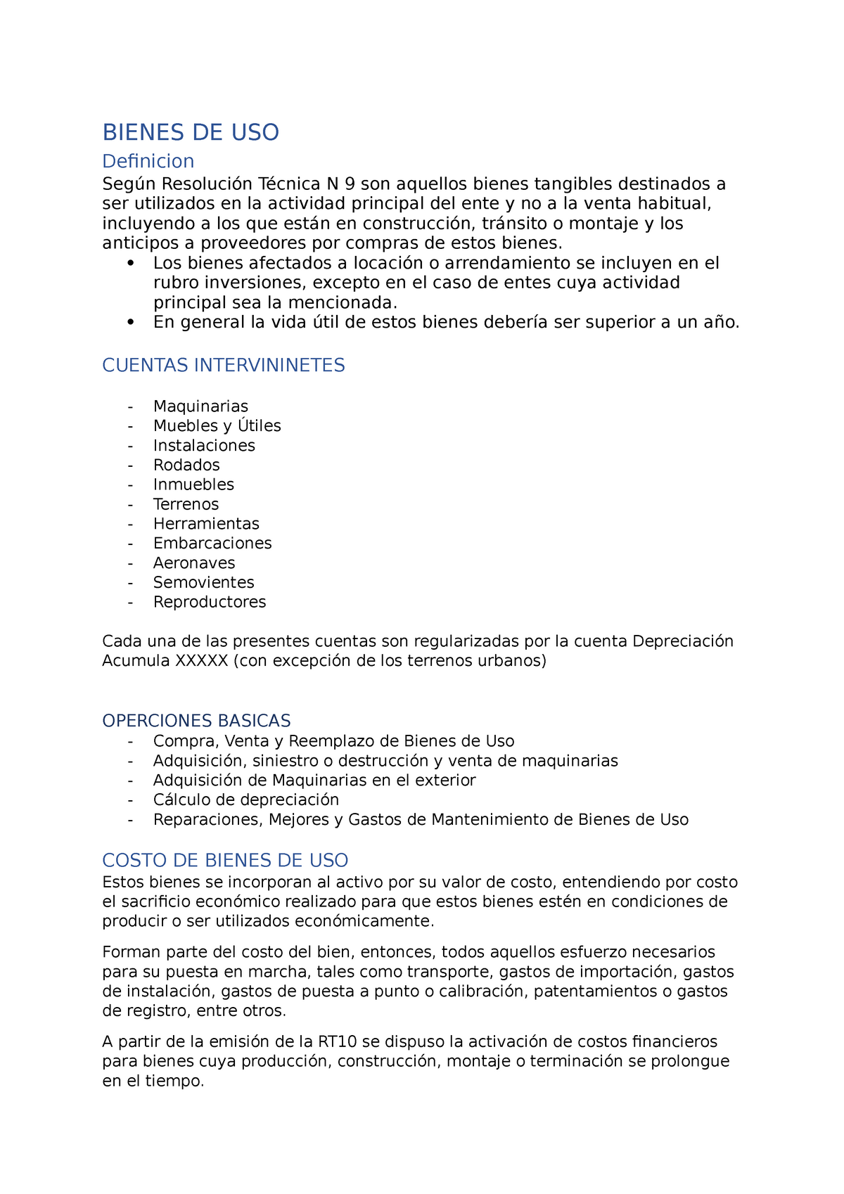 Parcial 2 Contabilidad Bienes De Uso Definicion Según Resolución Técnica N 9 Son Aquellos 3404