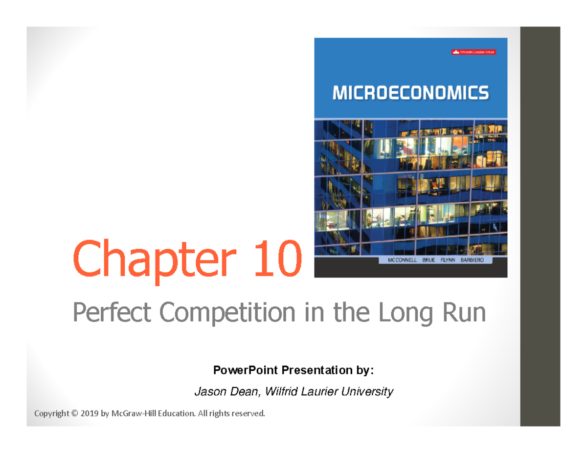 Chapter 10 - Ch.10 ECON 100 - Chapter 10Perfect Competition in the Long ...