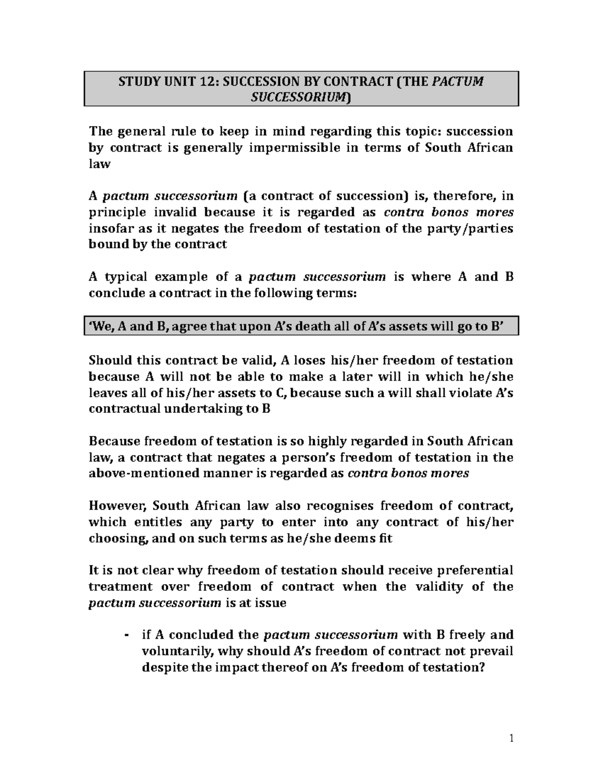 LAW OF Succession Study UNIT 12 - STUDY UNIT 12: SUCCESSION BY CONTRACT ...