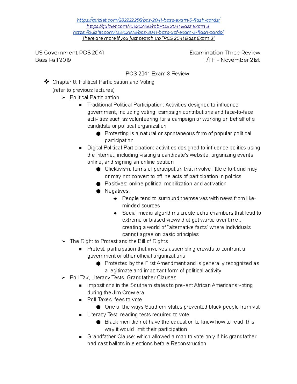 POS 2041 Exam 3 Review - exam study guide w answers - - Studocu