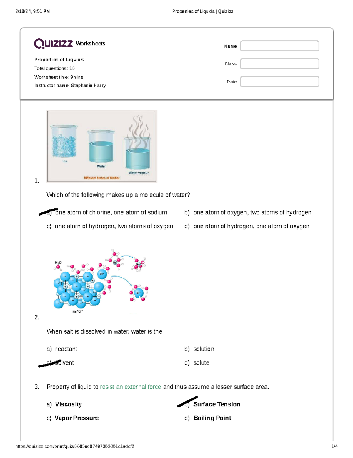 Properties-of-Liquids-Quizizz - Worksheets Properties of Liquids Total ...