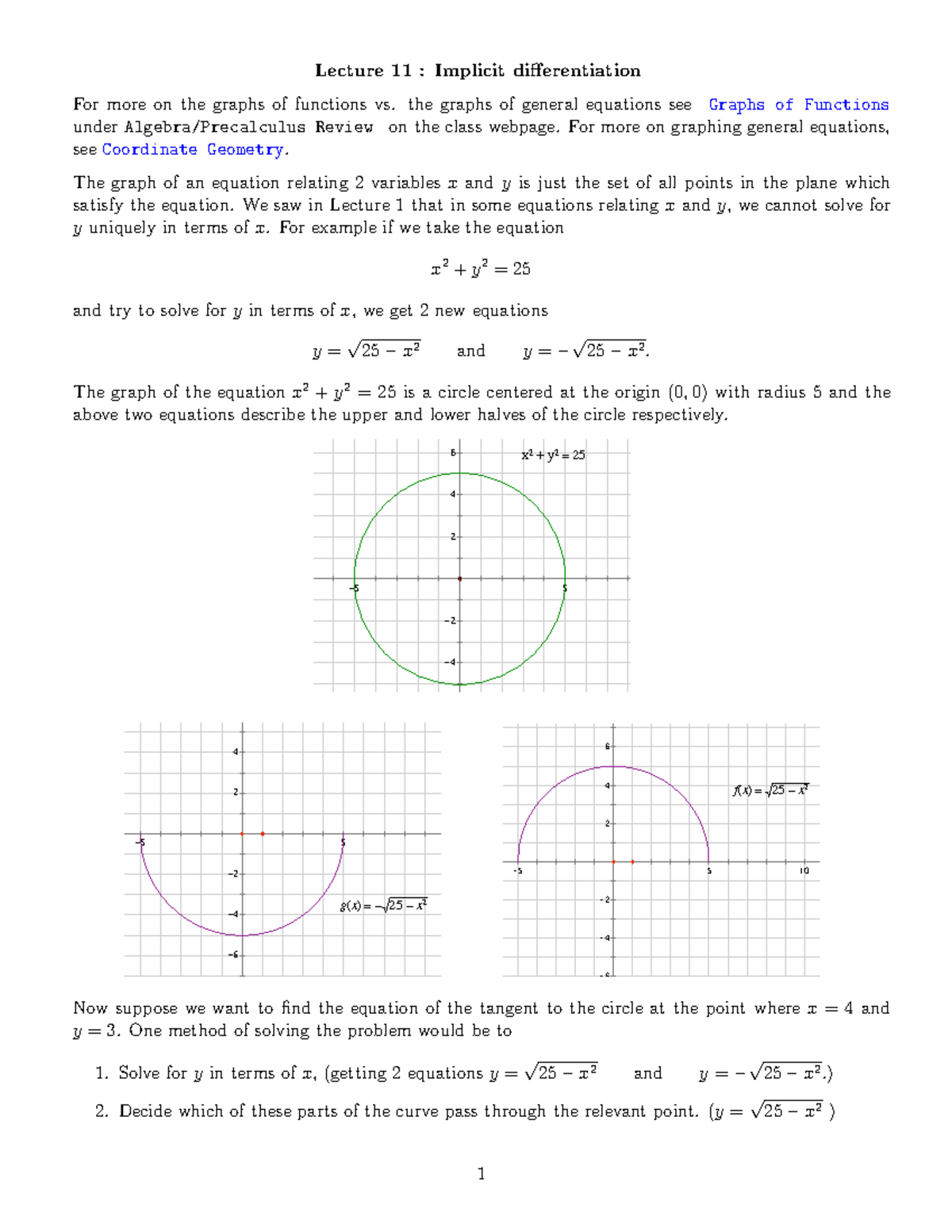 Implicit Differentiation - Lecture notes 11 - Lecture 11 : Implicit ...