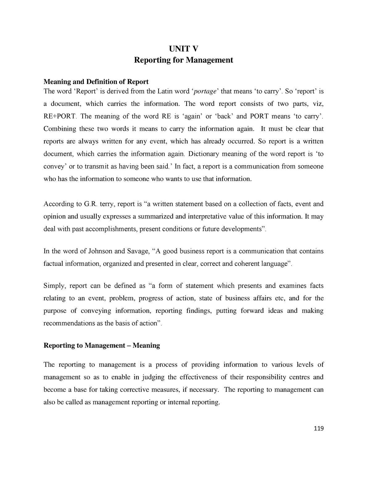 Management Accounting Unit 5 UNIT V Reporting For Management Meaning 