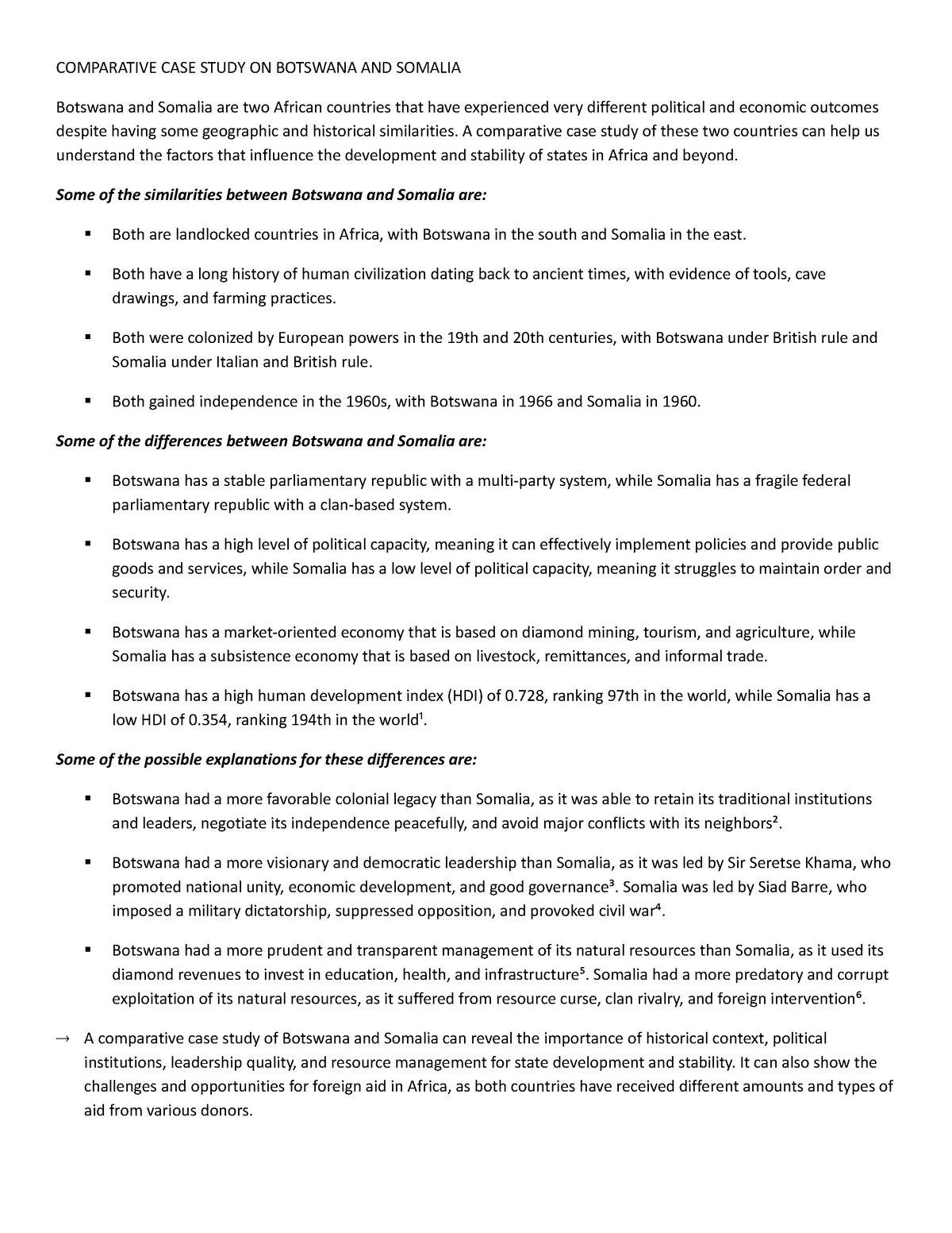 comparative case study on botswana and somalia