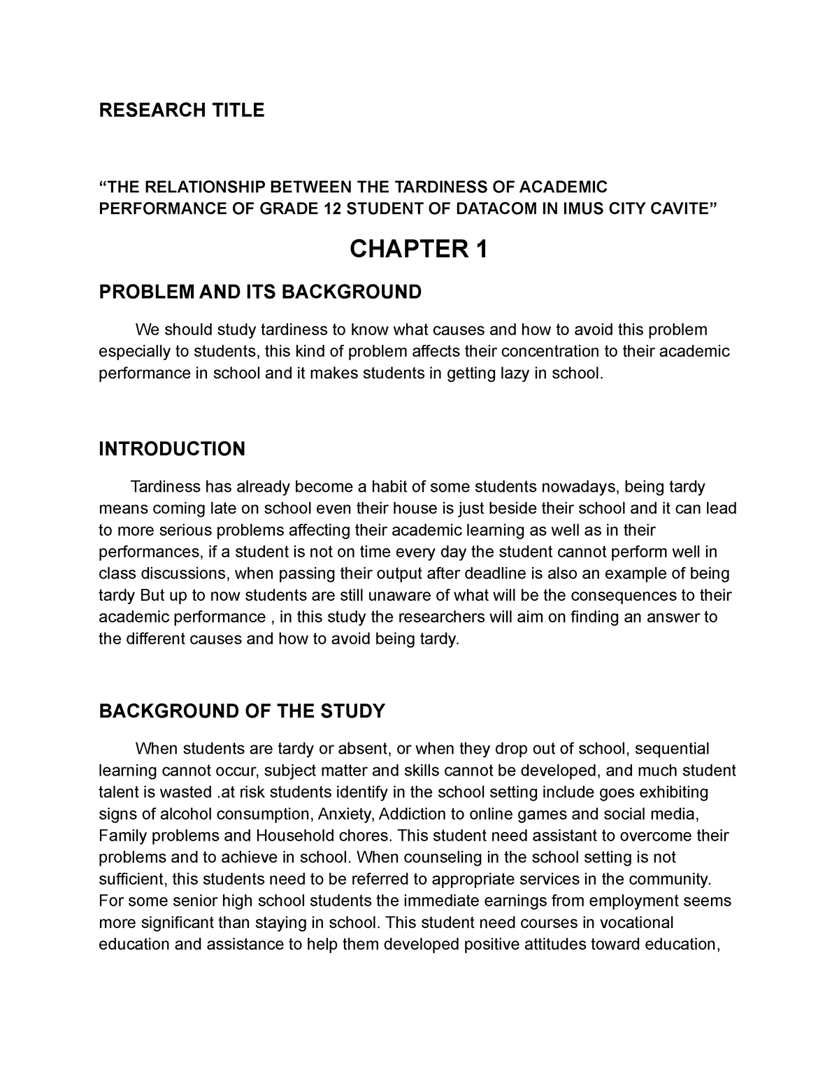 action research proposal about tardiness