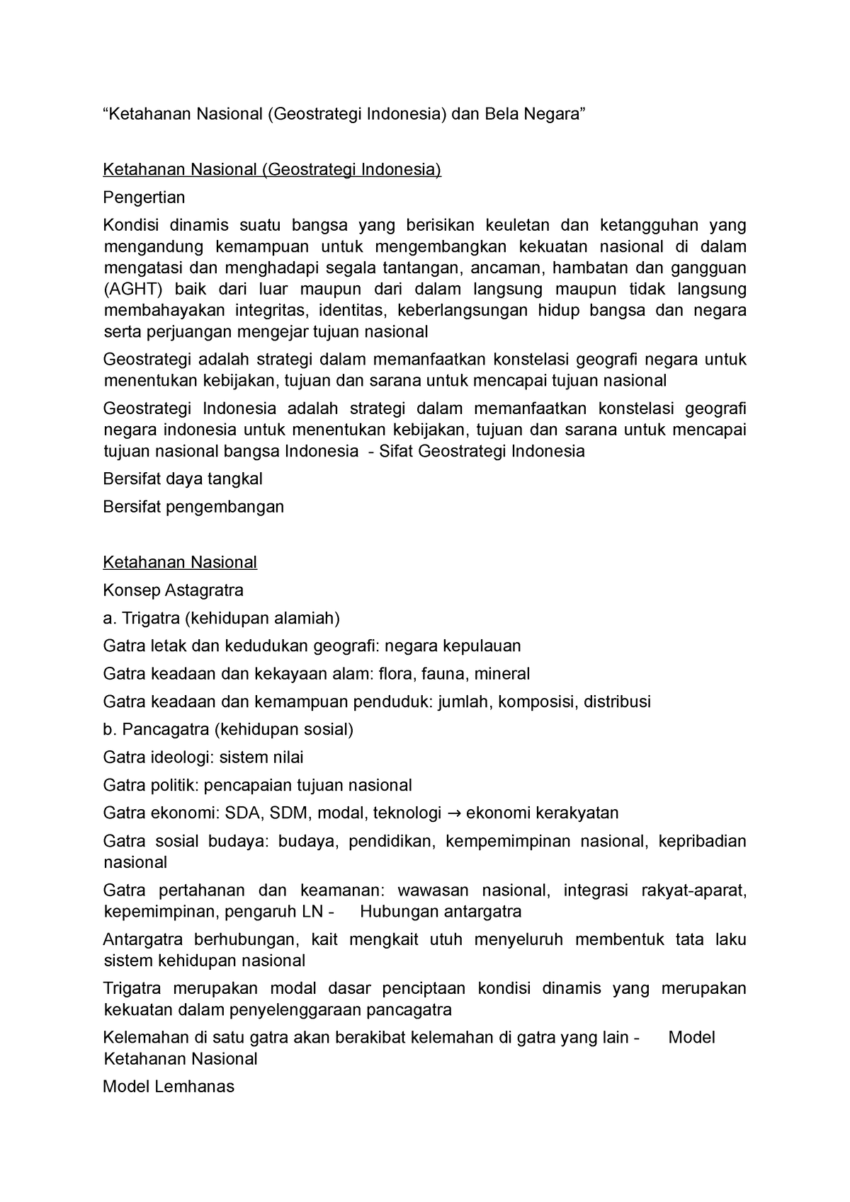 Ketahanan Nasional Dan Bela Negara - “Ketahanan Nasional (Geostrategi ...