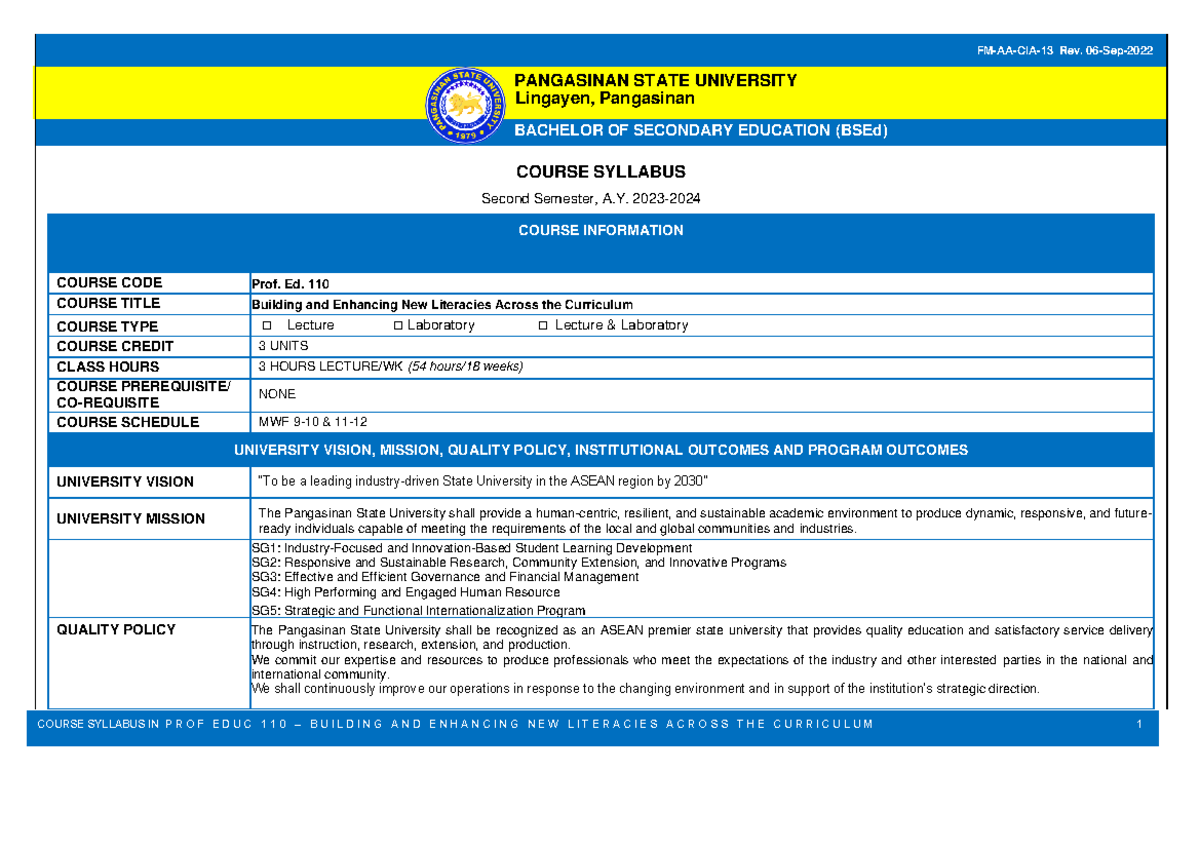 Benlac 2ND SEM jan2024 - FM-AA-CIA- 13 Rev. 06 - Sep- 2022 PANGASINAN ...