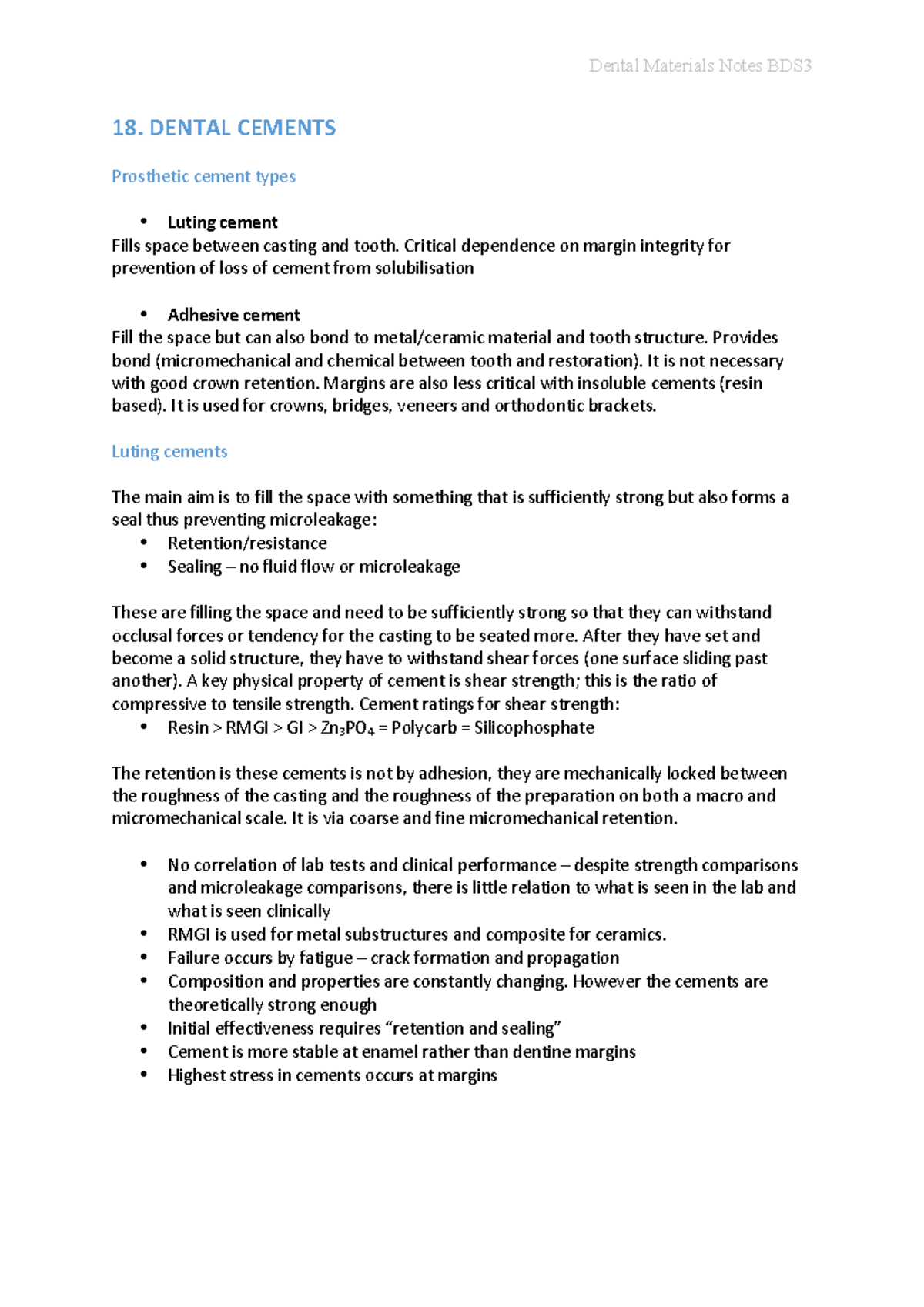 Microsoft Word 18. Dental cements ! 18.DENTALCEMENTS