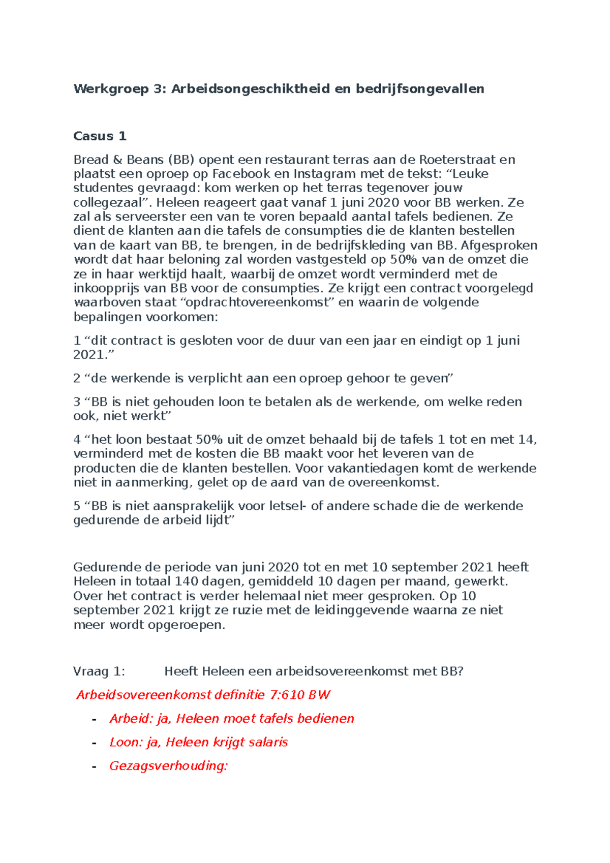 Werkgroep 3 Casussen - Week 3 - Werkgroep 3: Arbeidsongeschiktheid En ...