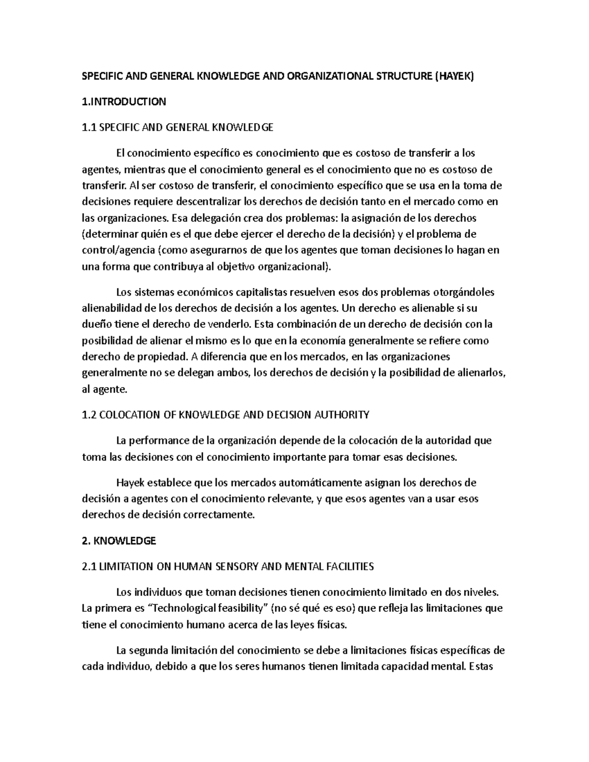 Specific and general knowledge and organizational structure - SPECIFIC ...