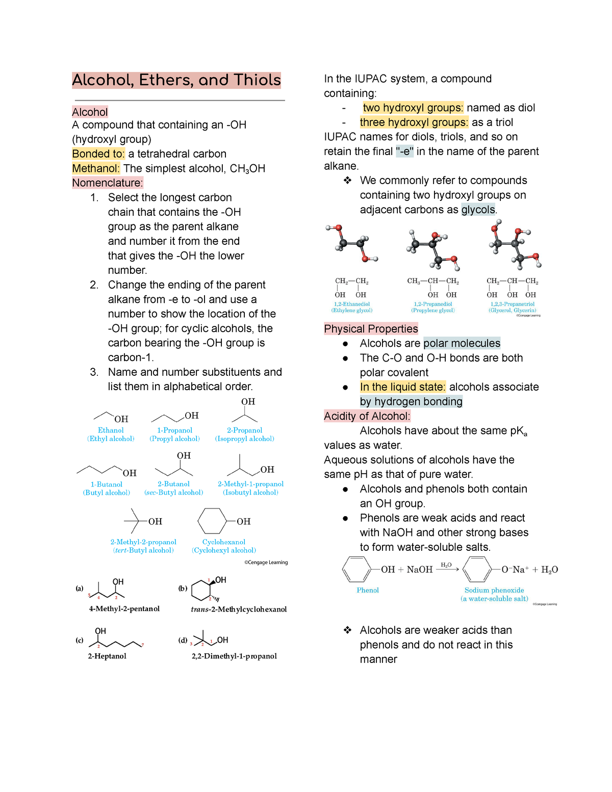 Finals-Chem - Alcohol, Ethers, And Thiols - Alcohol, Ethers, And Thiols ...