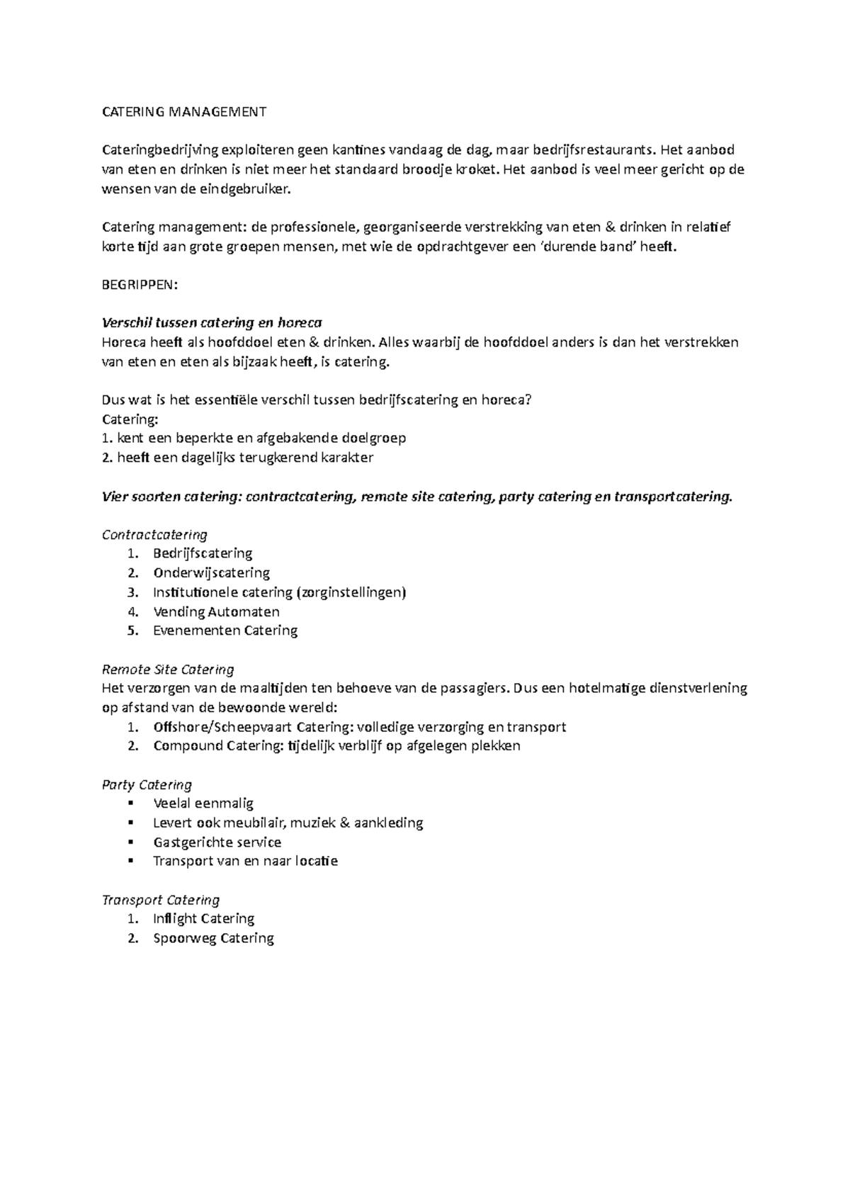 catering-management-samenvatting-catering-management