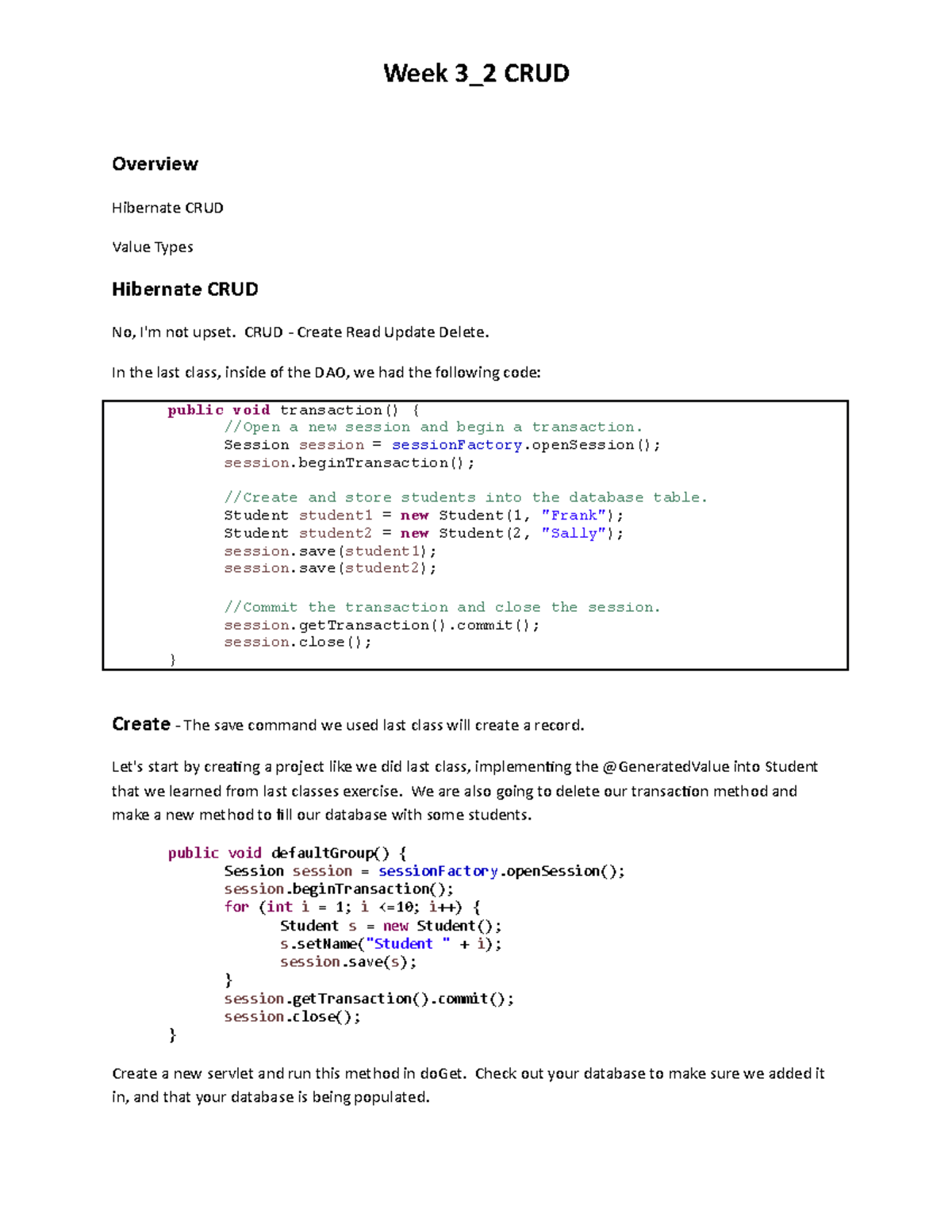 Week 3_2 - Hibernate CRUD - Week 3_2 CRUD Overview Hibernate CRUD Value ...