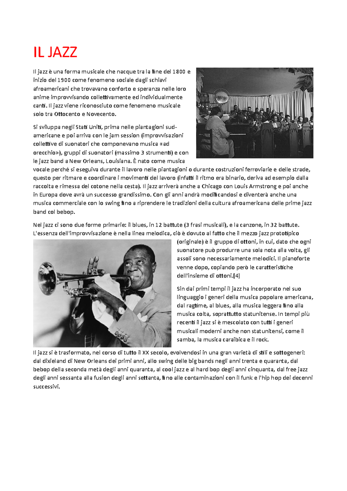 IL JAZZ ffffffffffffffff IL JAZZ Il jazz è una forma musicale che nacque tra la fine del