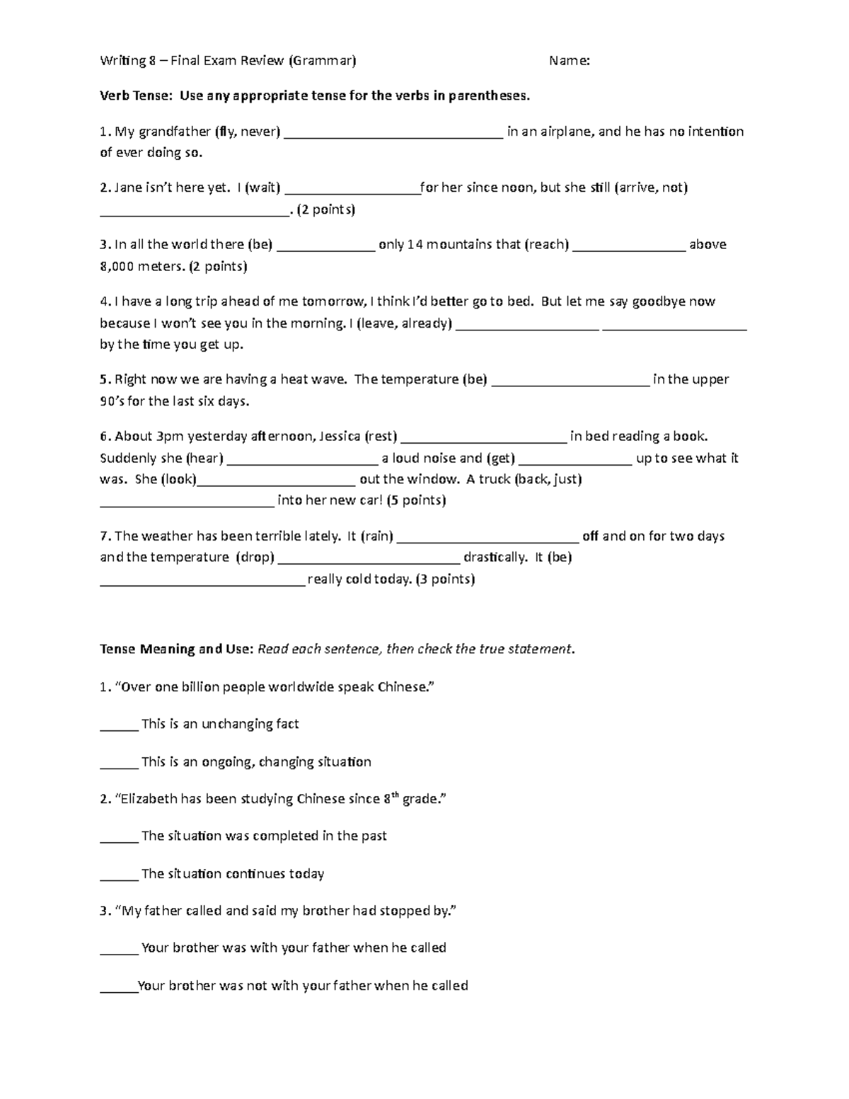 Final Grammar Exam Review Fall 2020 - Copy - Writing 8 – Final Exam ...