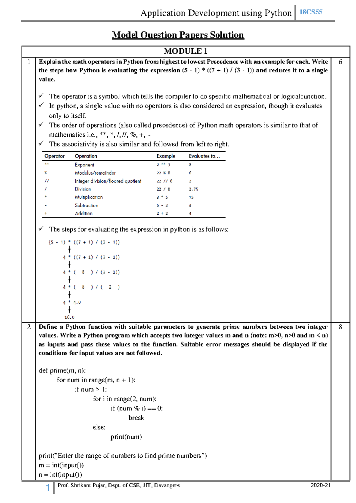 Python model paper solution - Model Question Papers Solution MODULE 1 1 ...