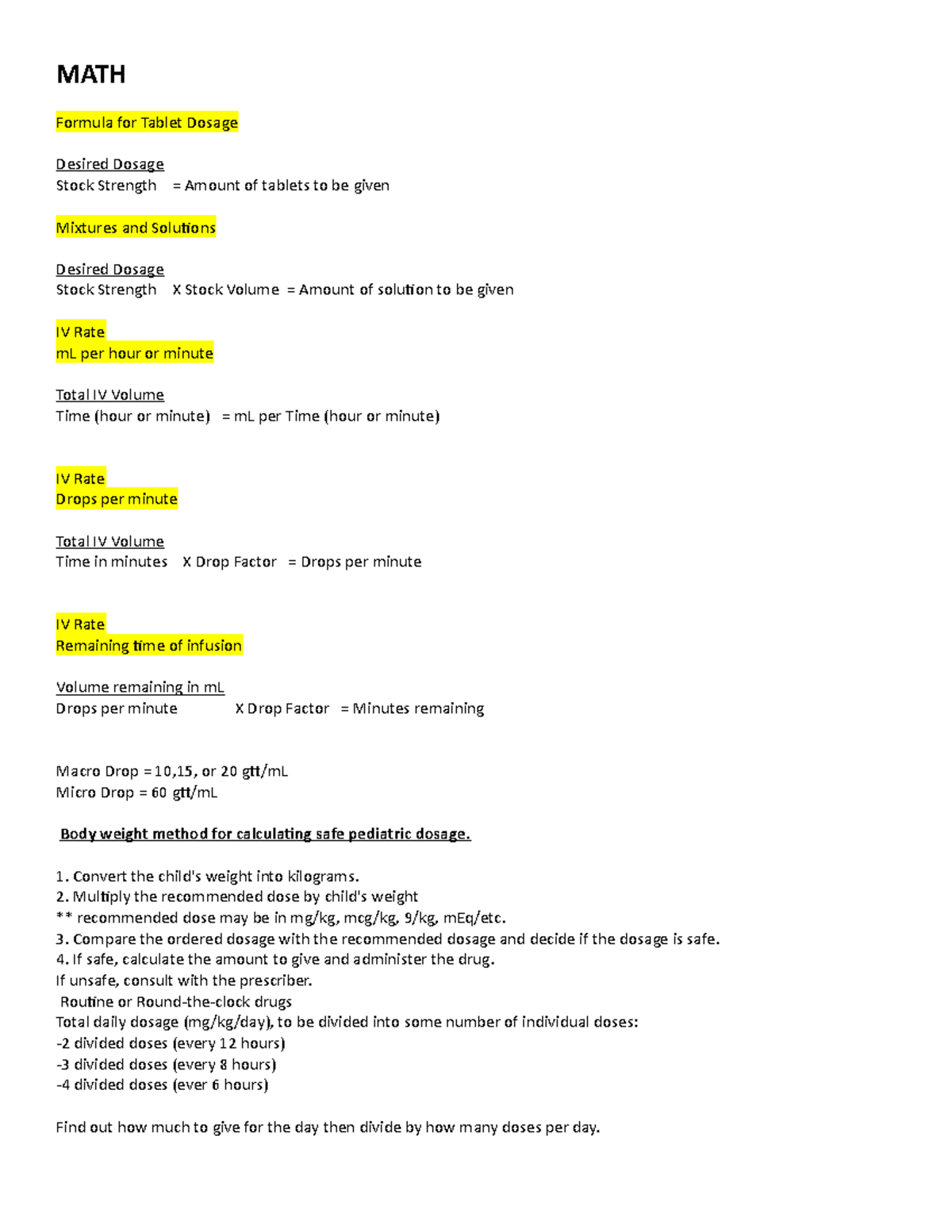 Math Pharm - . - Math Formula For Tablet Dosage Desired Dosage Stock 