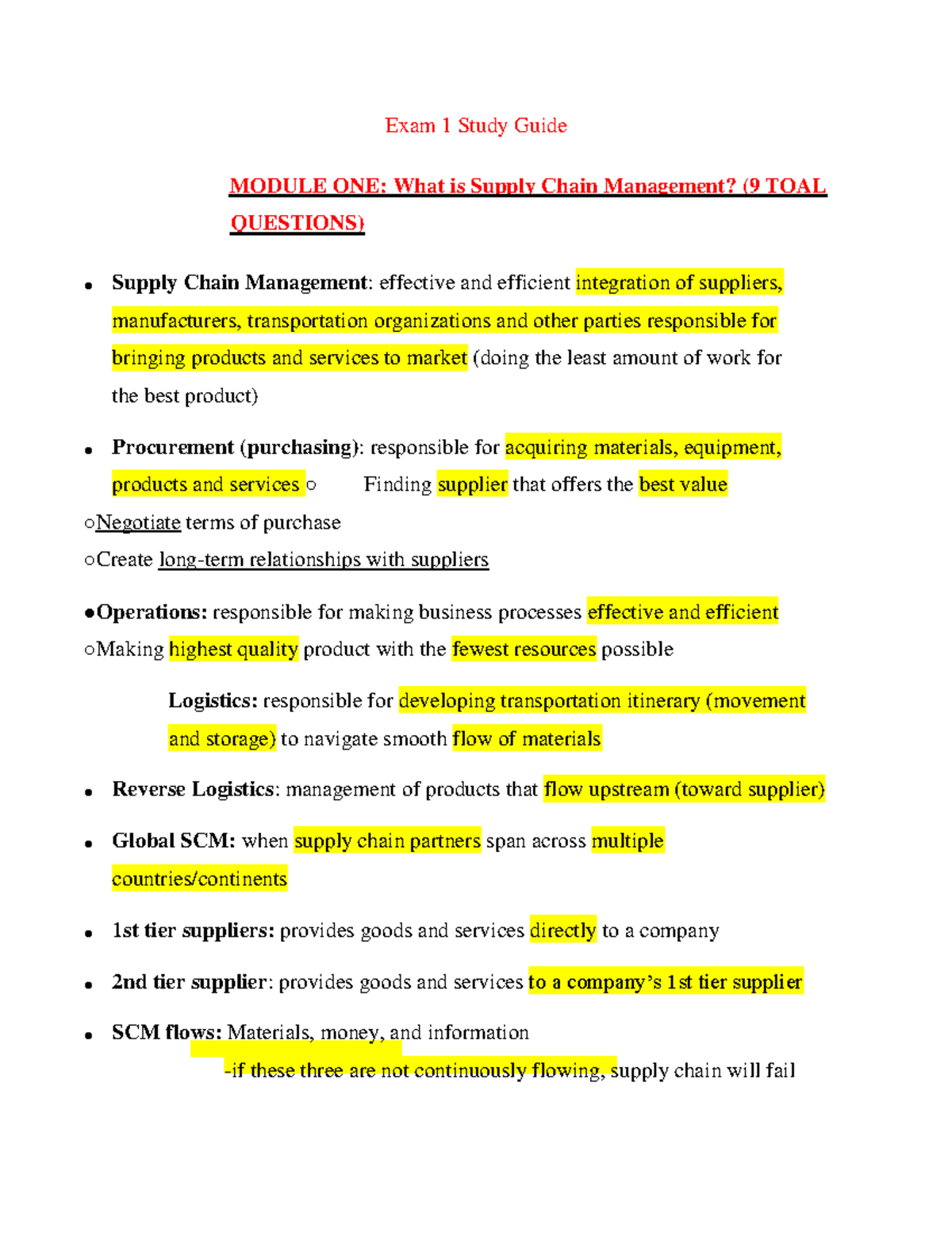 Module 1 Supply Chain Management - Exam 1 Study Guide MODULE ONE: What ...