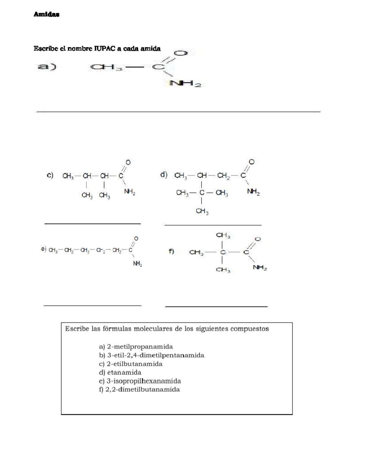 Practica De Aminas Y Amidas 2023 Quimica Amidas Escribe El Nombre
