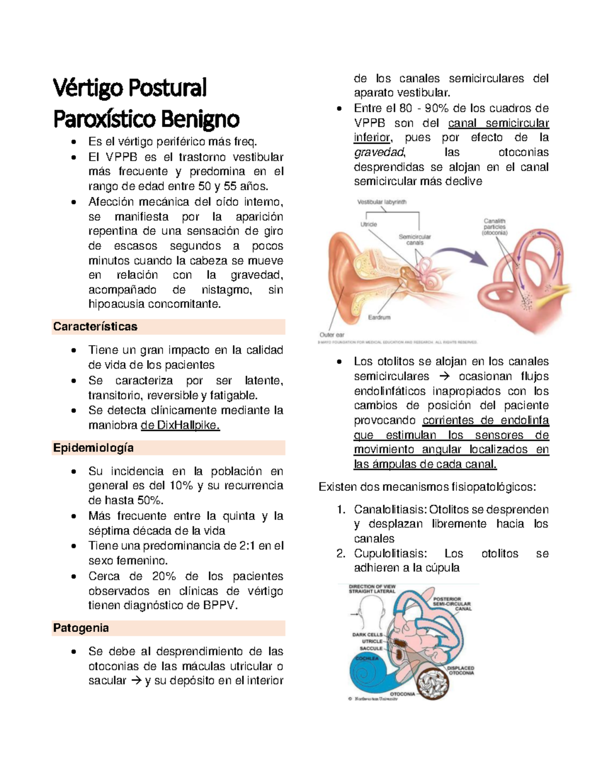 8. Vértigos. Vértigo Postural P.B. Neuronitis vestibular Enf