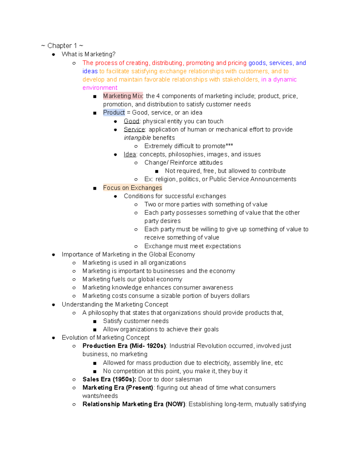 MKT 220 - Notes I - Marketing 220 - ~ Chapter 1 ~ What is Marketing ...