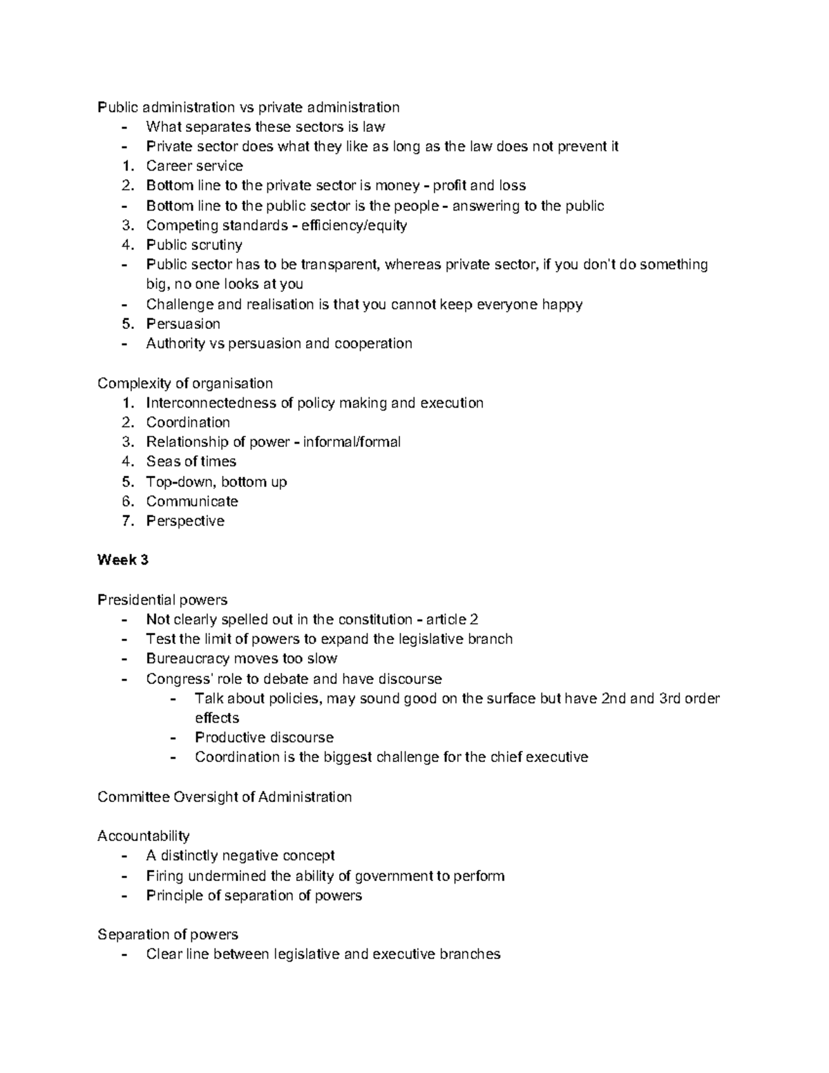 Public Administration notes 4 - Public administration vs private ...