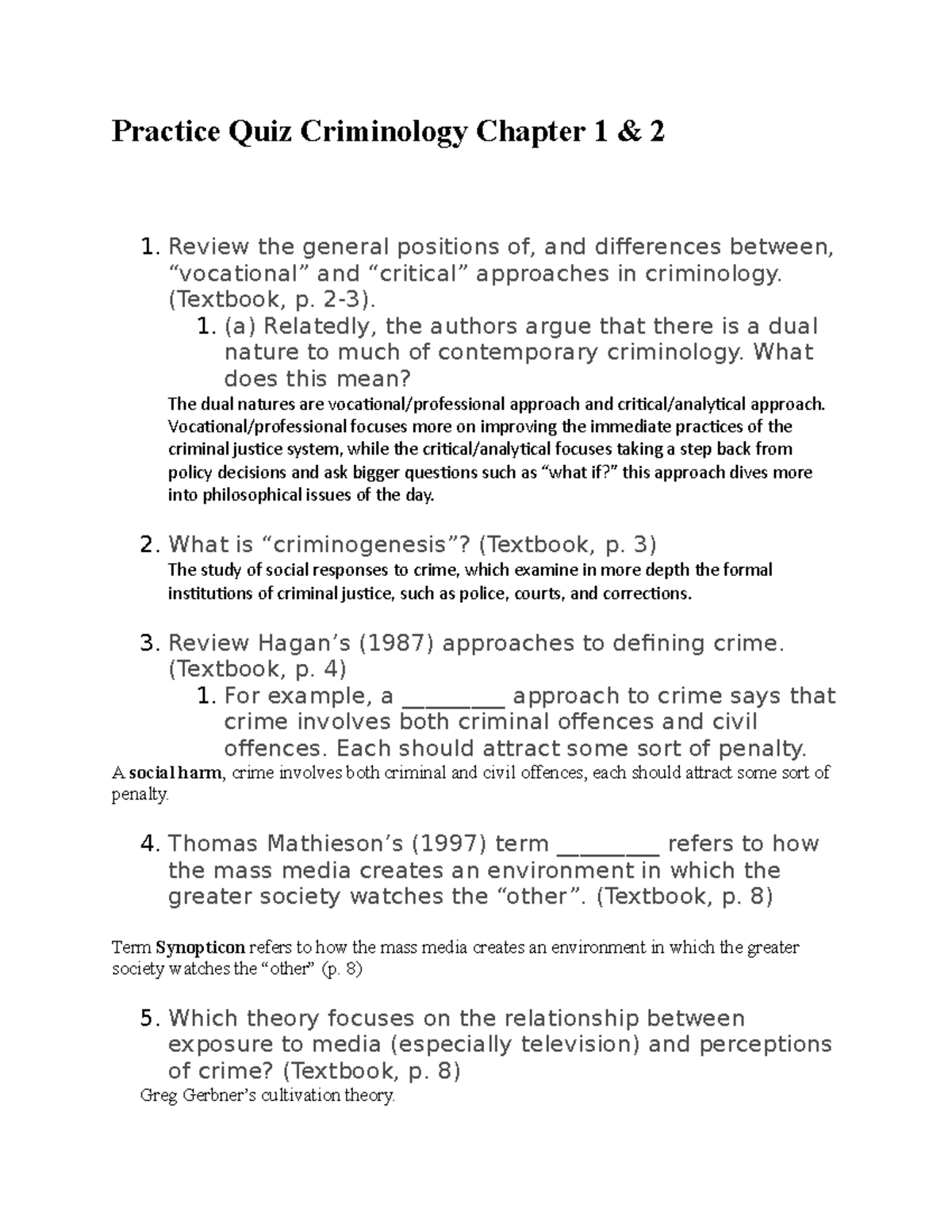 Criminology Practice Quiz Chapter 1&2 - Practice Quiz Criminology ...