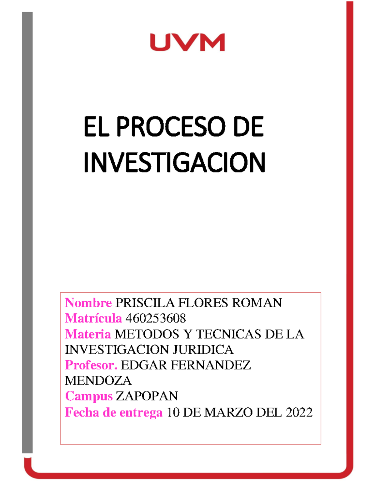 Proceso DE Investigacion - EL PROCESO DE INVESTIGACION Nombre PRISCILA ...