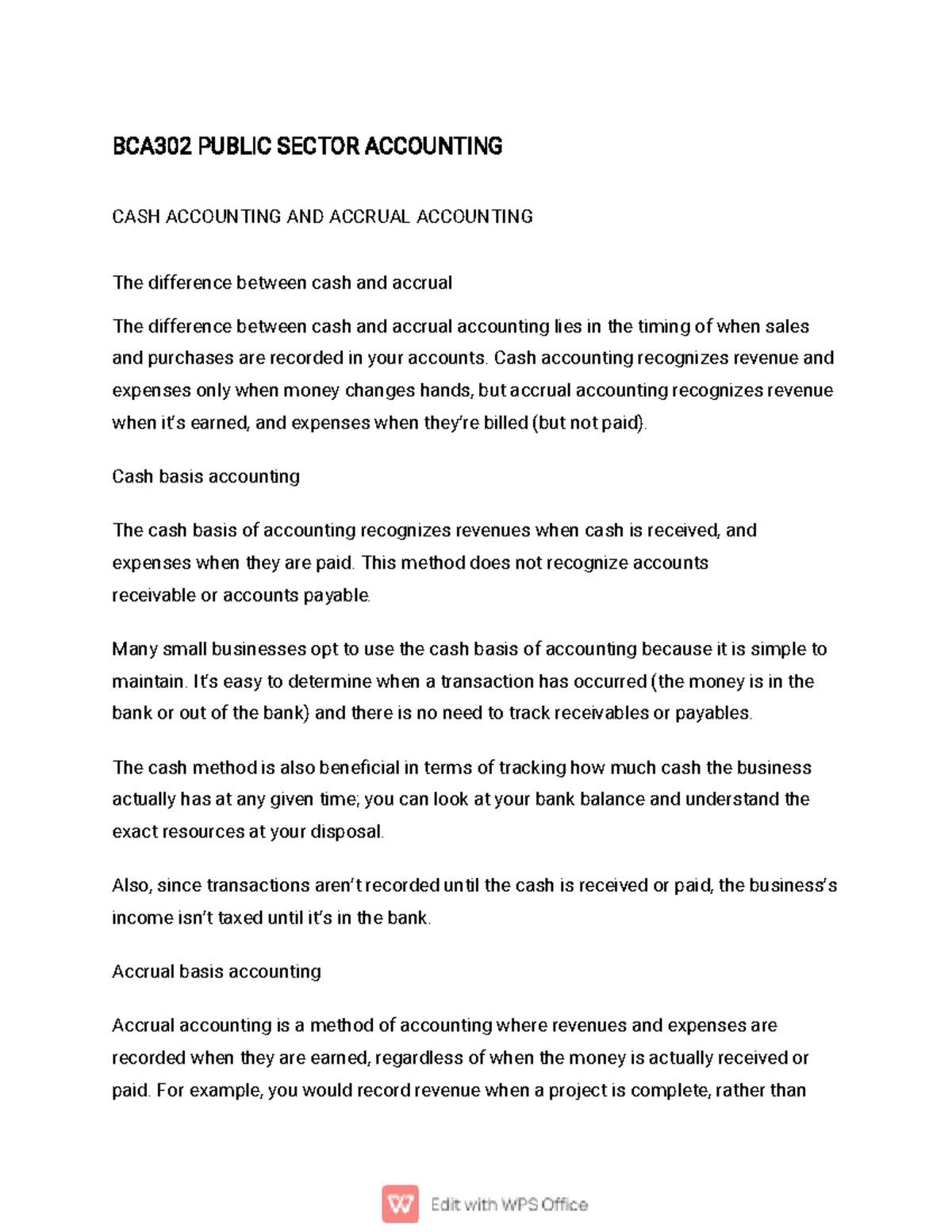 BCA 302 Public Sector Accounting WK3 BCA302 PUBLIC SECTOR ACCOUNTING