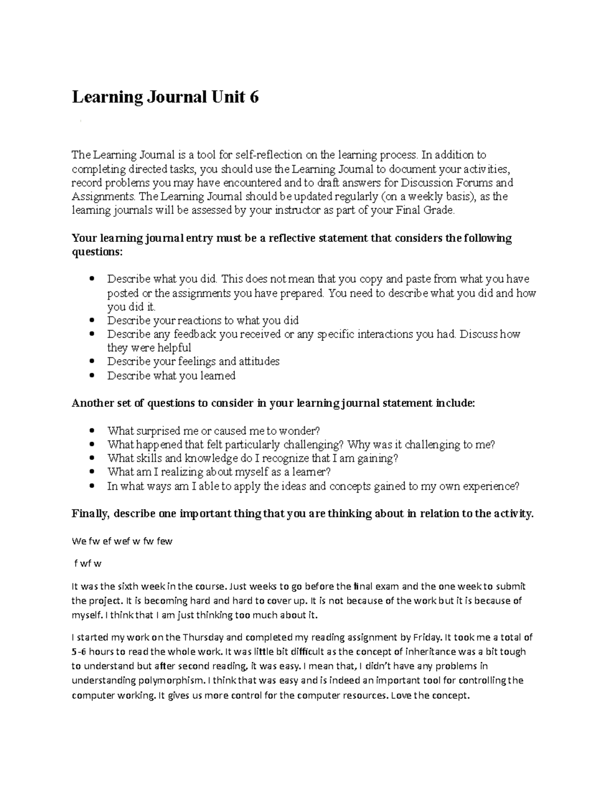 Unit 6 - discussion assignment unit 6 - Learning Journal Unit 6 The ...