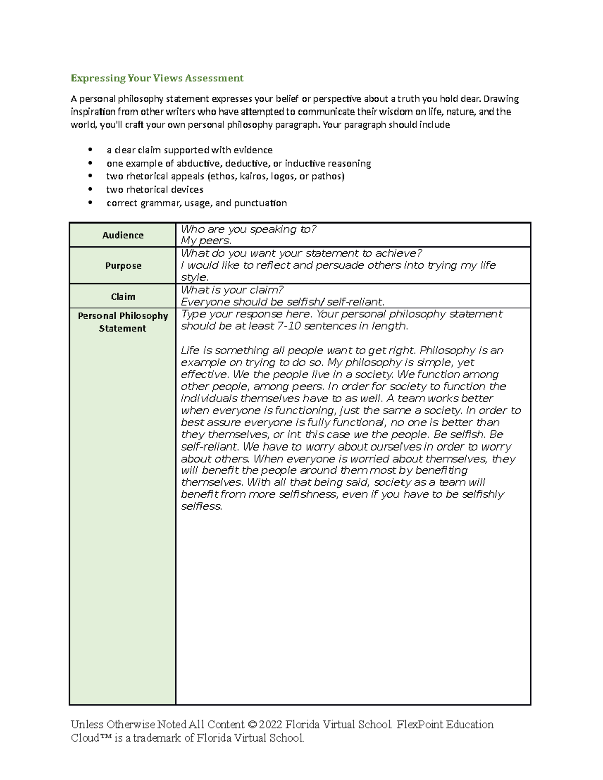 Students Credo and Philosophy. - Expressing Your Views Assessment A ...