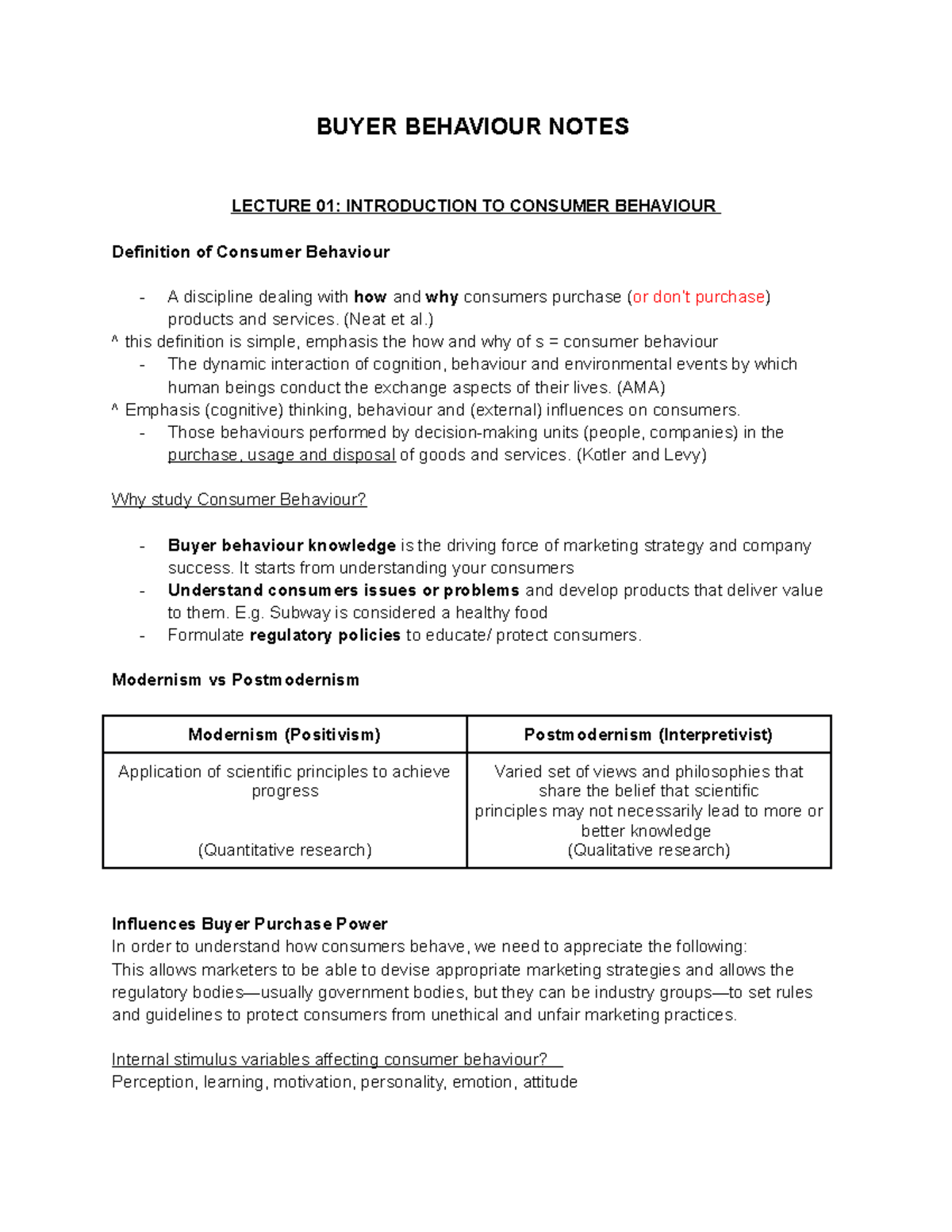 Buyer Behavior Notes For Lecture 1 & Lecture 2 - BUYER BEHAVIOUR NOTES ...