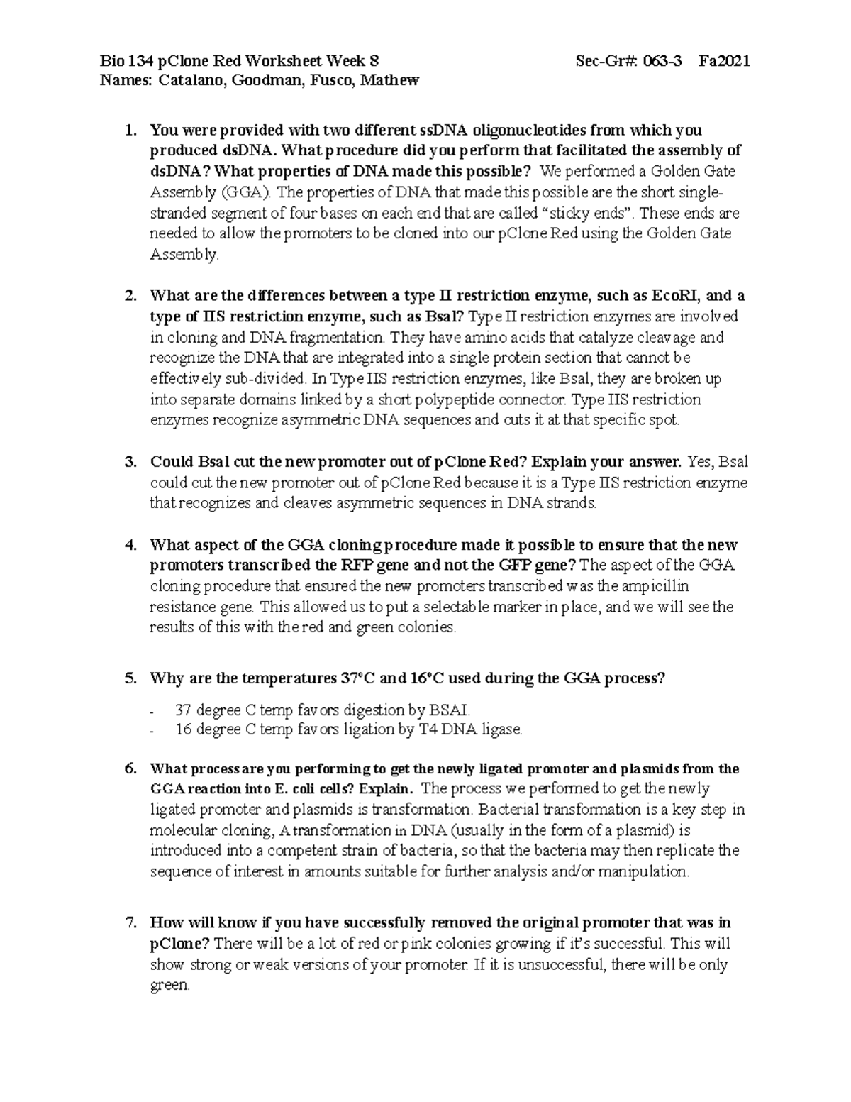 Group 3 p Clone Red WS Lab worksheet answers Bio 134 pClone Red