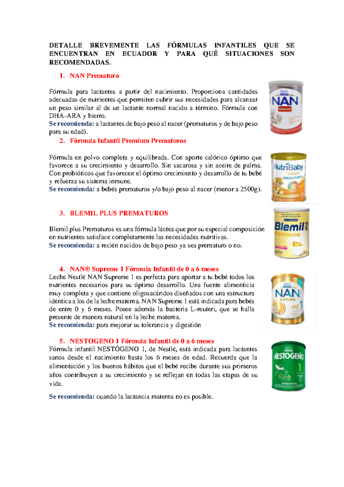 Tarea 4 - Leches de formulas que venden en el Ecuador - DETALLE ...