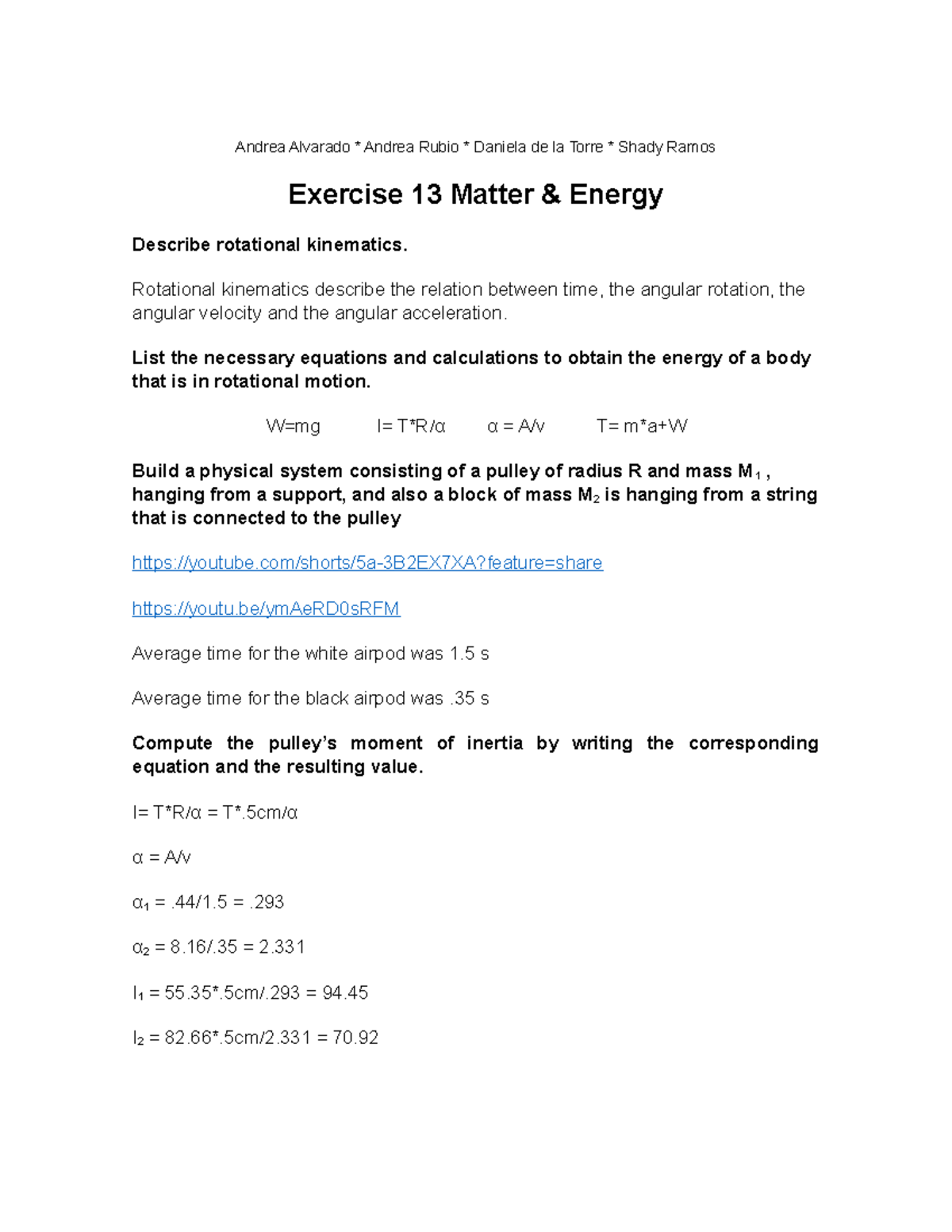 Exercise 13 Matter & Energy - Andrea Alvarado * Andrea Rubio * Daniela ...