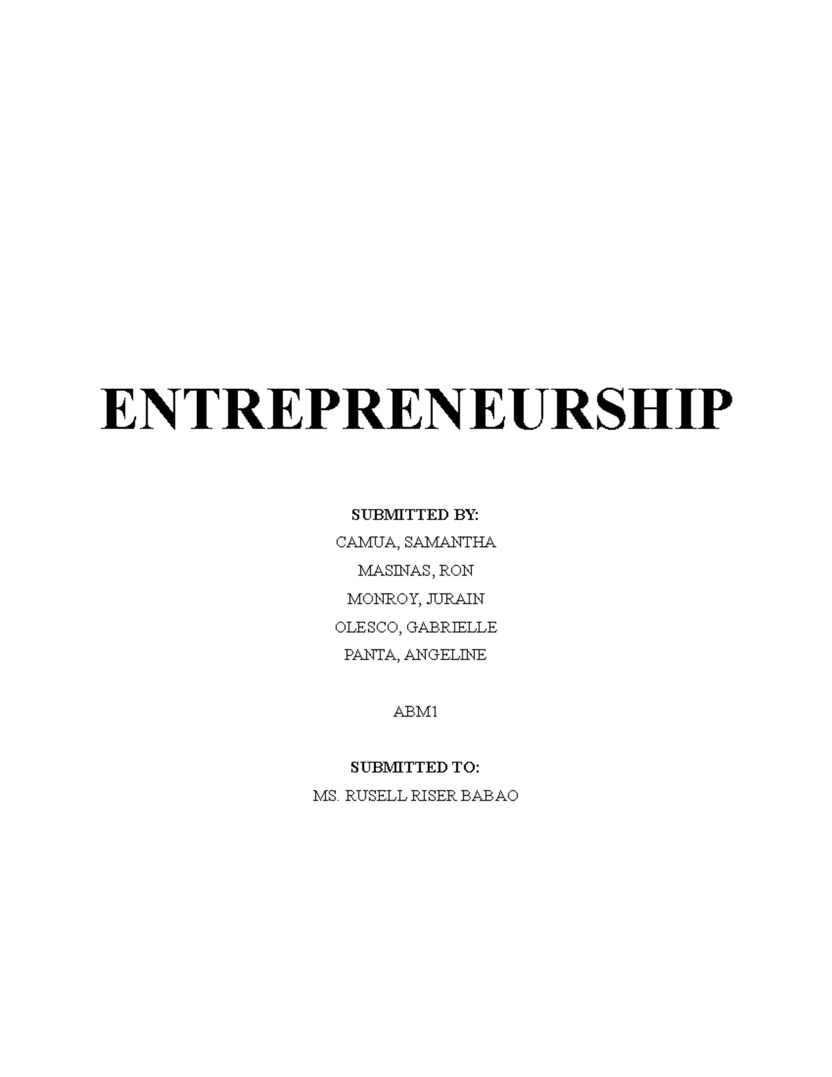 Products porposal - ENTREPRENEURSHIP SUBMITTED BY: CAMUA, SAMANTHA ...