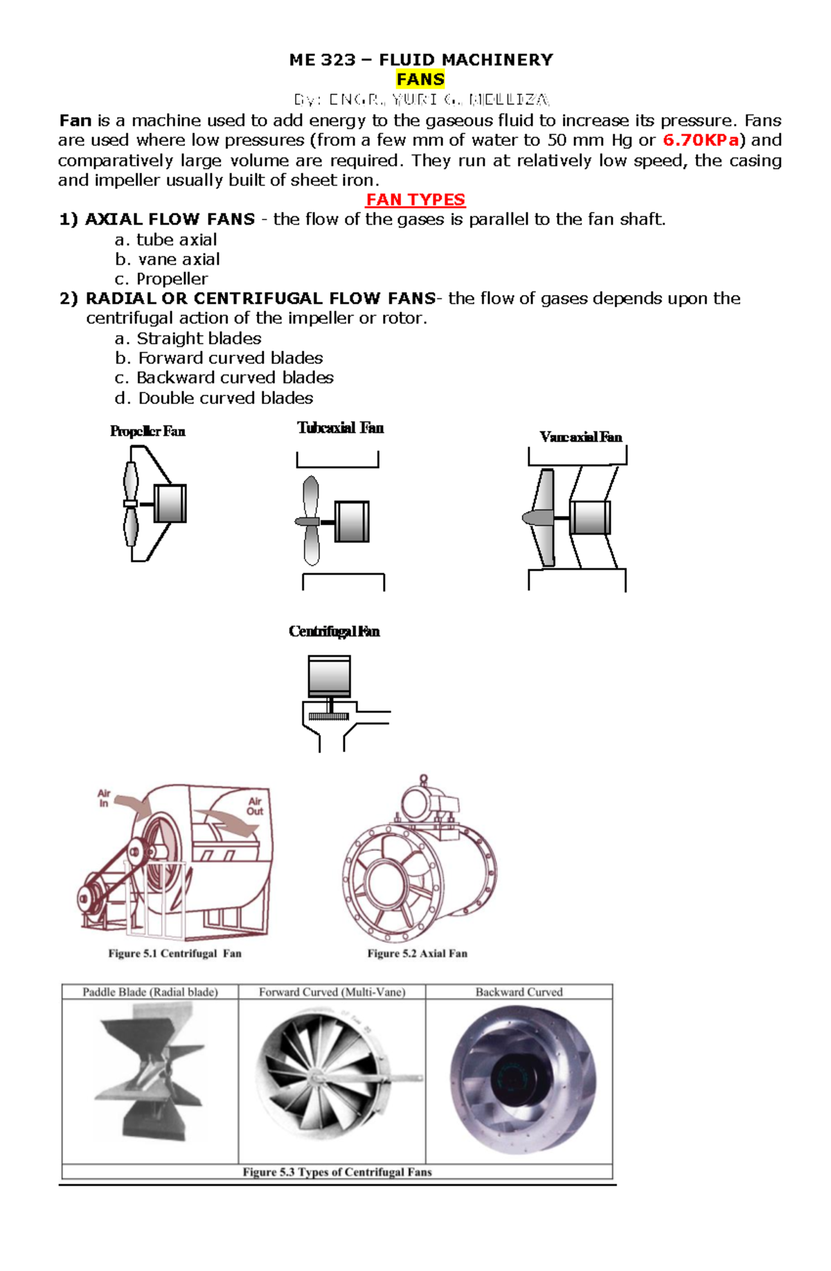 Module 2 FANS (1st Sem 2023-2024) - ME 323 – FLUID MACHINERY FANS Fan ...